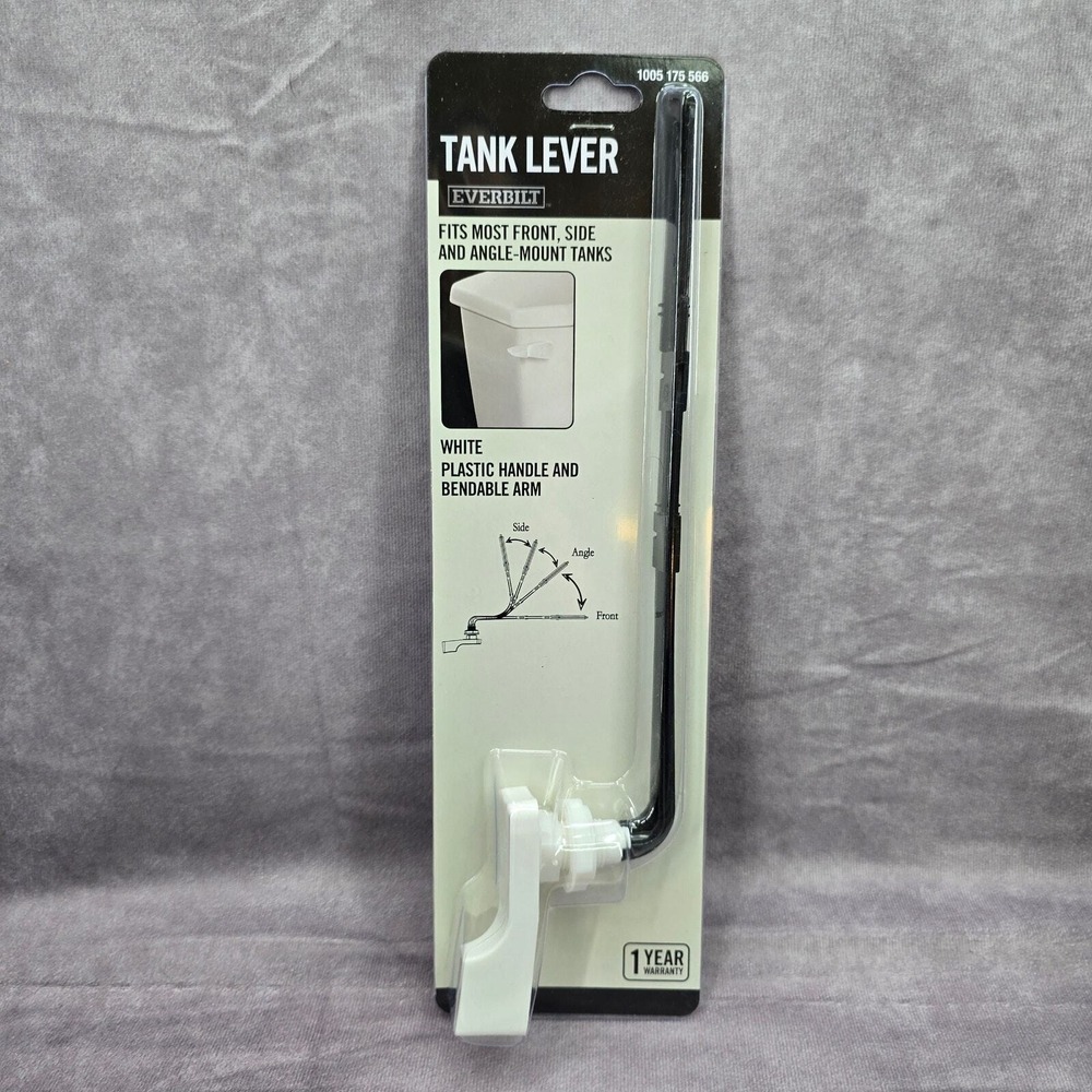 Everbilt Universal Toilet Tank‎ Lever Plastic Handle Arm White Front Angle Mount